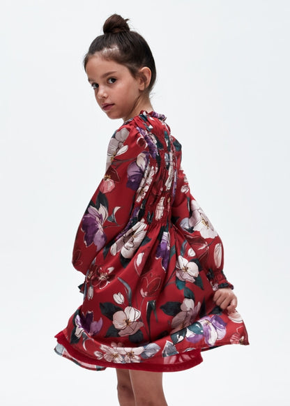 Vestido estampado punto smock chica MAYORAL  Ref. 13-07955-090 Rojo