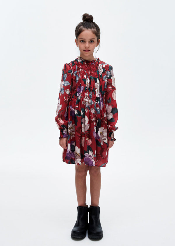 Vestido estampado punto smock chica MAYORAL  Ref. 13-07955-090 Rojo