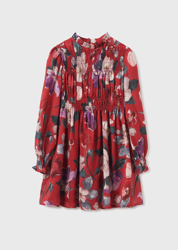 Vestido estampado punto smock chica MAYORAL  Ref. 13-07955-090 Rojo