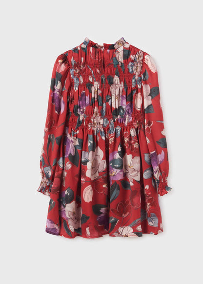 Vestido estampado punto smock chica MAYORAL  Ref. 13-07955-090 Rojo