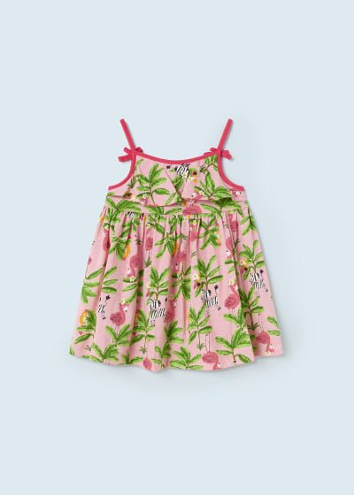 Vestido estampado tropical de algodón sostenible para bebé SKU 1976 Color 24 Flamingo