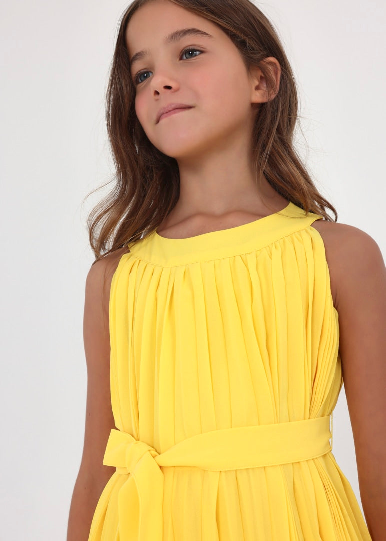 Vestido plisado con cinturón de moño para chica MAYORAL Ref. 23/6915/27 Mimosa