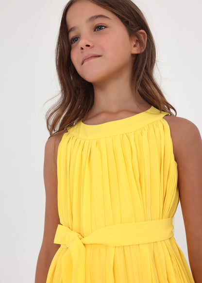 Vestido plisado con cinturón de moño para chica MAYORAL Ref. 23/6915/27 Mimosa