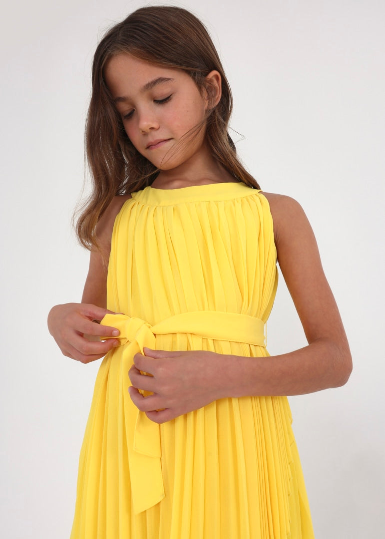 Vestido plisado con cinturón de moño para chica MAYORAL Ref. 23/6915/27 Mimosa