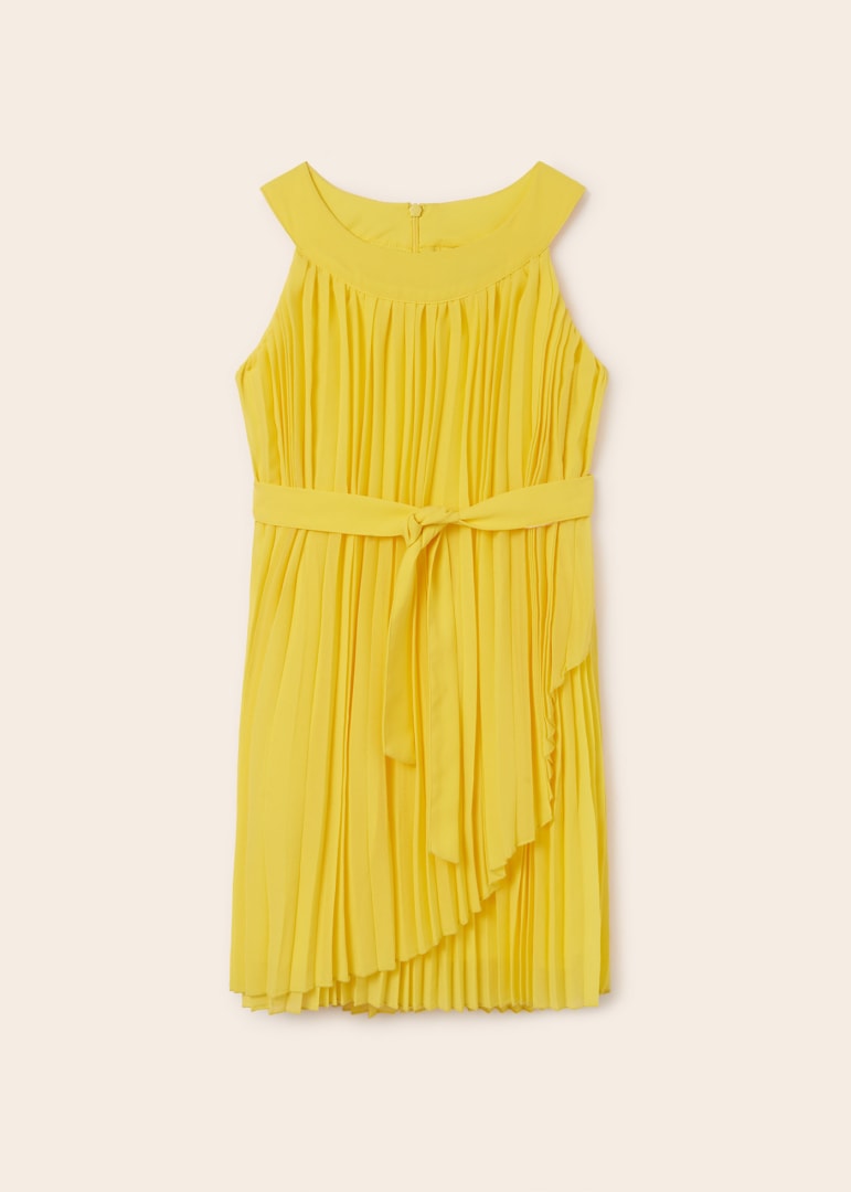 Vestido plisado con cinturón de moño para chica MAYORAL Ref. 23/6915/27 Mimosa