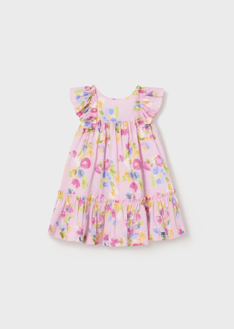 Vestido plumeti estampado de algodón para bebé Art. 23-01961-026 Color Rosa