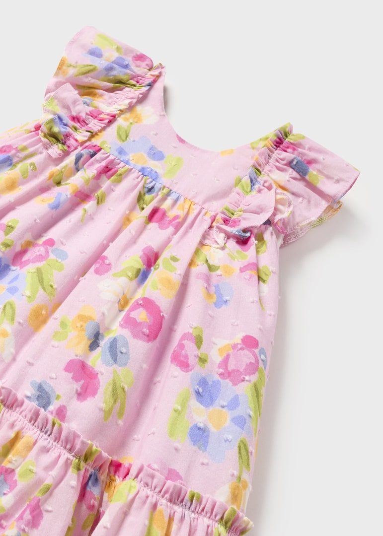Vestido plumeti estampado de algodón para bebé Art. 23-01961-026 Color Rosa