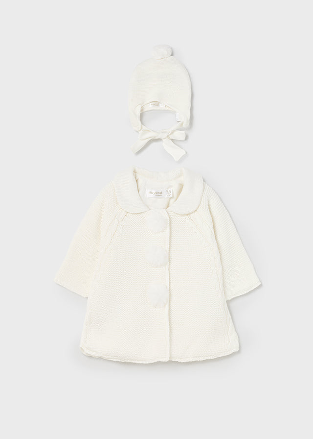 Abrigo de tricot con gorro para recién nacido Unisex MAYORAL Ref. 12/2497/18 Crudo