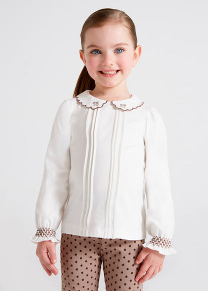Blusa manga larga de punto con bordado para niña MAYORAL Ref. 4190/16 Crd-moka