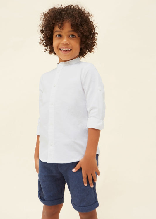 Camisa de manga larga con cuello mao en lino para niño BLANCO SKU 3167