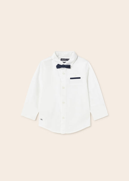 Camisa manga larga con corbatin de algodón sostenible para bebé MAYORAL Ref. 23/1115/40 Blanco