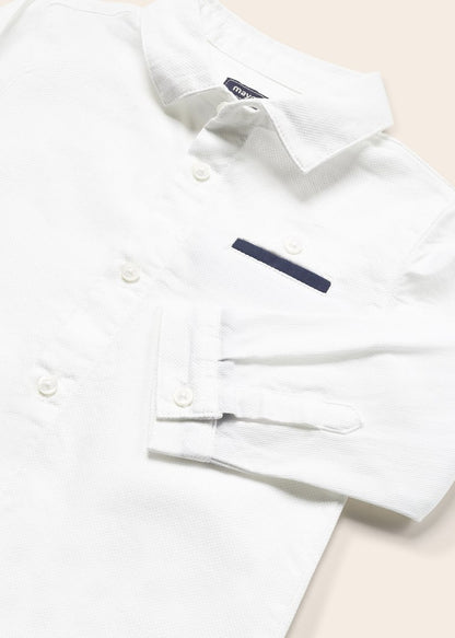 Camisa manga larga con corbatin de algodón sostenible para bebé MAYORAL Ref. 23/1115/40 Blanco