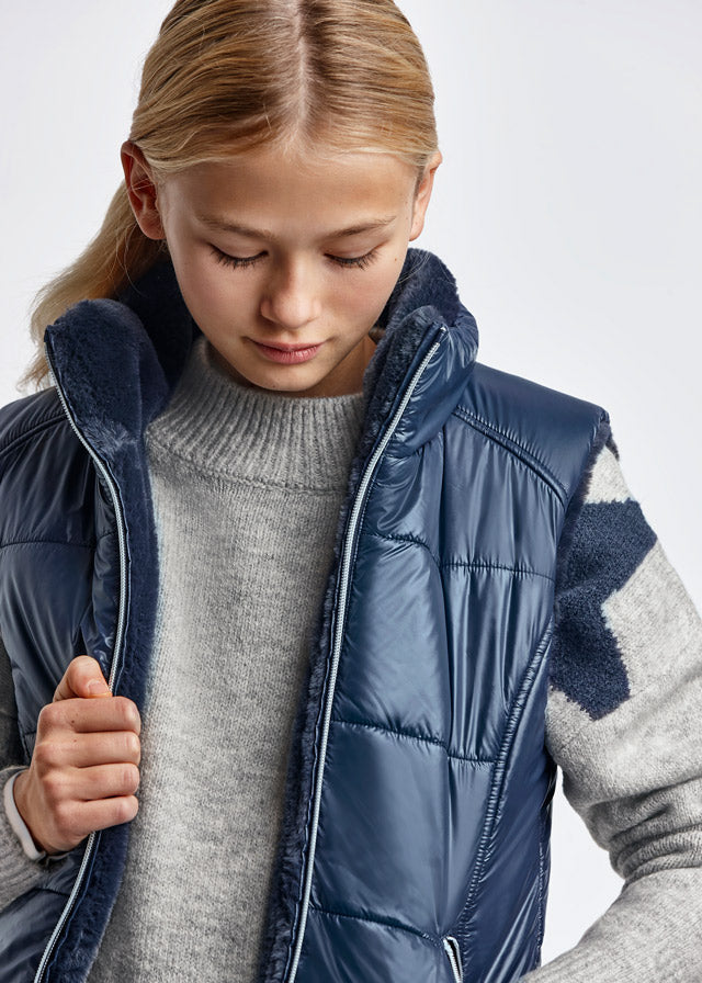 Chaleco para niña en pelo gris reversible - Shop Online Cotó Blanc