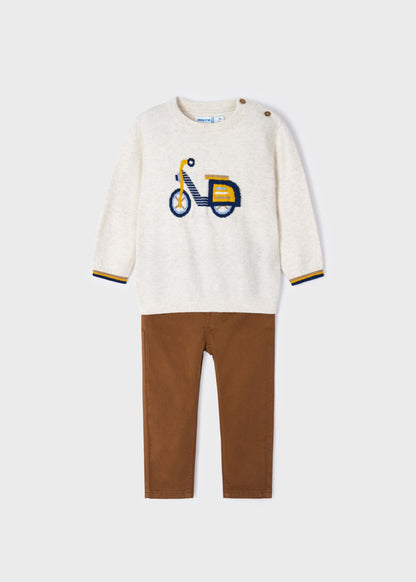 Conjunto pantalón y suéter con intarsia para bebé Cafe SKU-2538