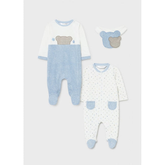 Set de 2 Mamelucos o pijamas + babero para bebé niño MAYORAL Ref. 11/2680/10 Cielo