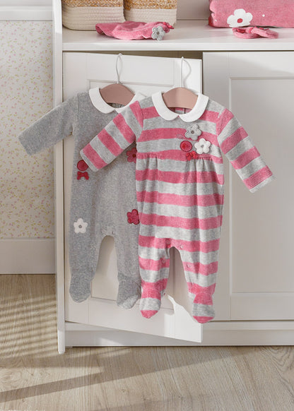 Pack 2 pijamas de punto aterciopelado para recién nacido SKU-2610 Gris vig