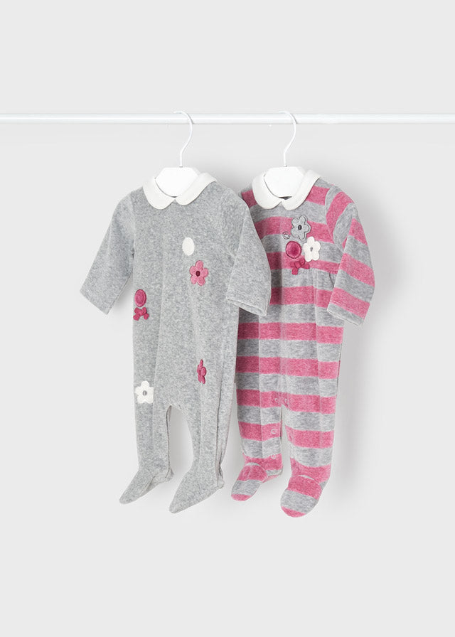 Pack 2 pijamas de punto aterciopelado para recién nacido SKU-2610 Gris vig