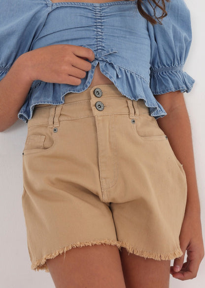 Pantalón corto con tiro alto de algodón para chica MAYORAL Ref. 23/6239/10 Tostado