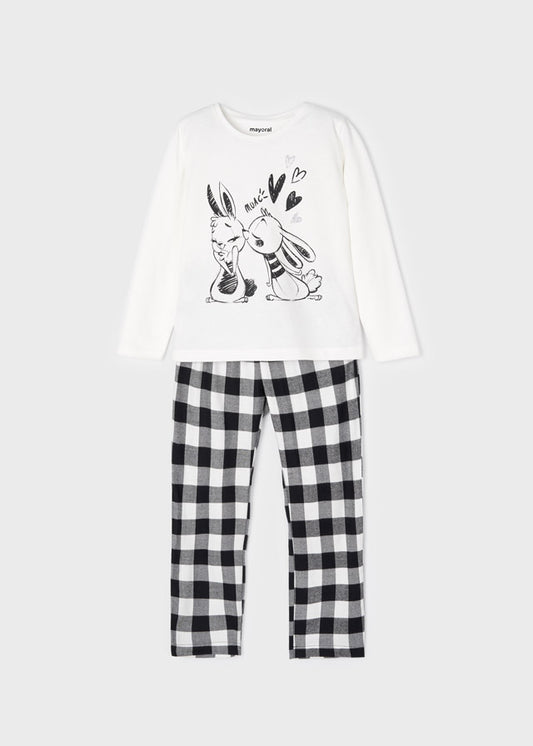 Pijama con estampado de cuadros para niña ECOFRIENDS Crudo SKU-4759