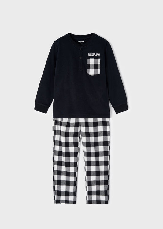 Pijama de cuadros con bolsa para niño SKU-4754 Color 68 Negro