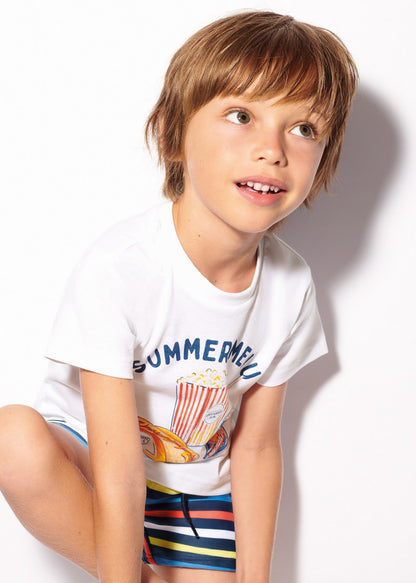 Playera con motivo estampado de algodón sostenible para niño BLANCO SKU 3012