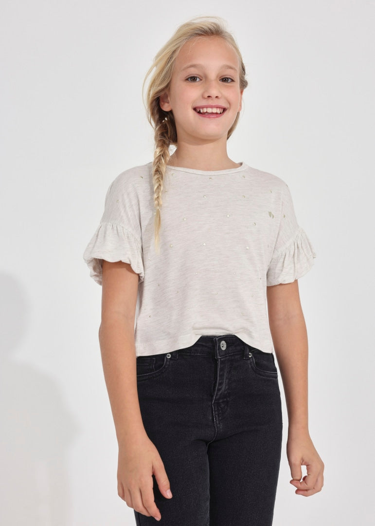 Playera manga corta con tachuelas para chica MAYORAL Ref. 23/6045/32 Lino vig