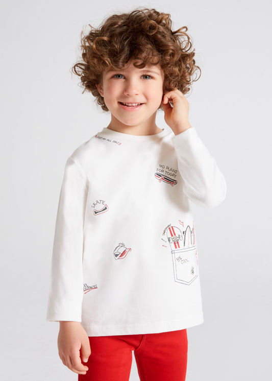 Playera manga larga con bordados para niño ECOFRIENDS Sku 4019 Color 48 Nata