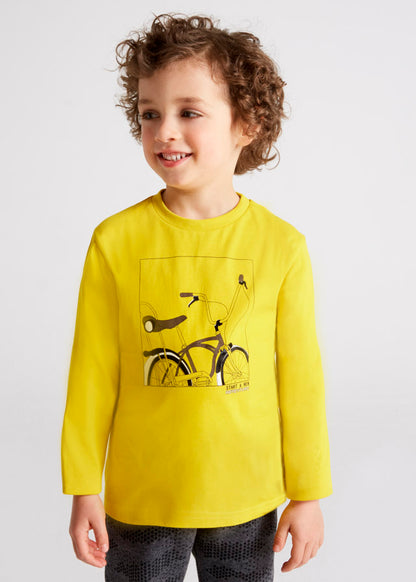 Playera manga larga con gráfica bicicleta para niño Oro SKU-4018