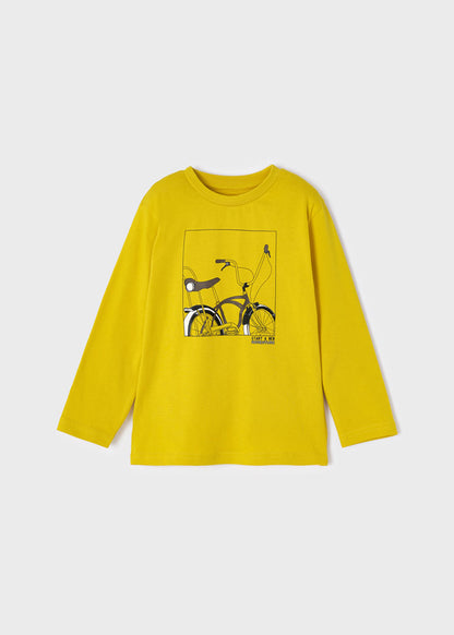 Playera manga larga con gráfica bicicleta para niño Oro SKU-4018