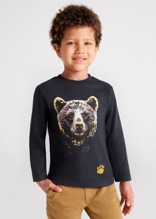 Playera manga larga con gráfica de oso para niño ECOFRIENDS Carbono SKU-4006