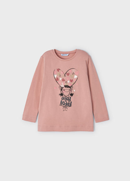 Playera manga larga con gráfica para niña ECOFRIENDS Rosado SKU-4034