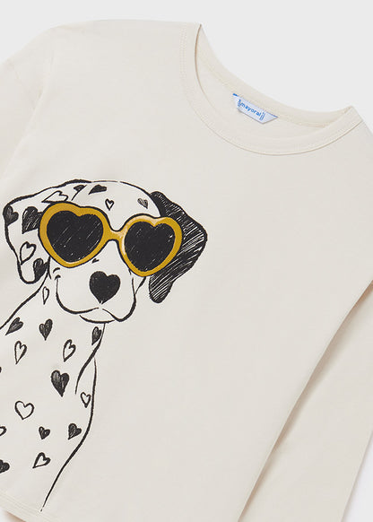 Playera manga larga con gráfica perro para chica ECOFRIENDS Ref. 7038/23 Garbanzo