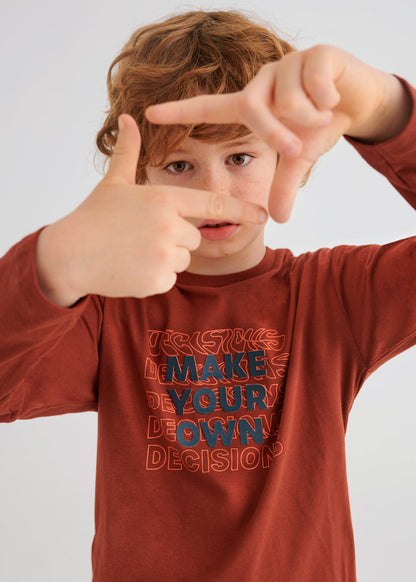 Playera manga larga con letras para chico NUKUTAVAKE Ref. 7010/53 Teja