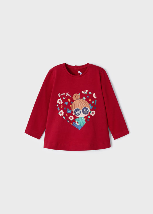 Playera manga larga con motivo gráfico para bebé ECOFRIENDS Rojo SKU-2098