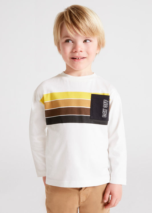 Playera manga larga con rayas posicionadas para niño ECOFRIENDS Nata oro SKU-4016