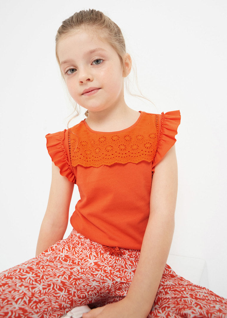 Playera sin mangas de algodón sostenible para niña Art. 23-03074-Naranja