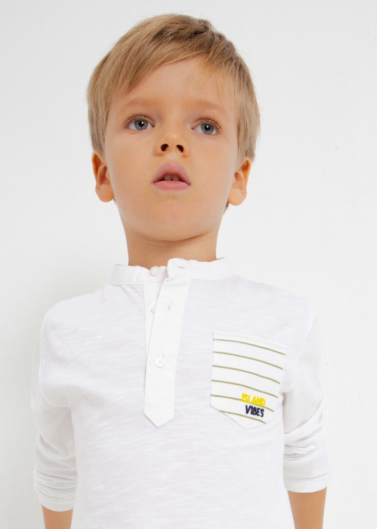 Polo de manga larga con cuello mao en algodón para niño BLANCO SKU 3158