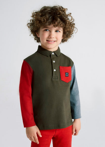 Polo manga larga combinado para niño SKU-4182 Color 74 Bosque