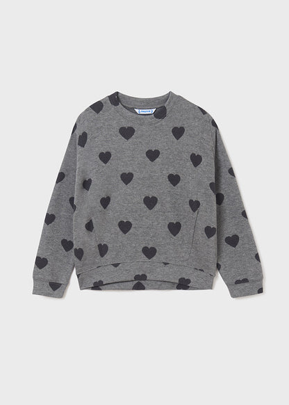 Sudadera con corazones para chica MAYORAL Ref. 12/7474/37 Acero vig