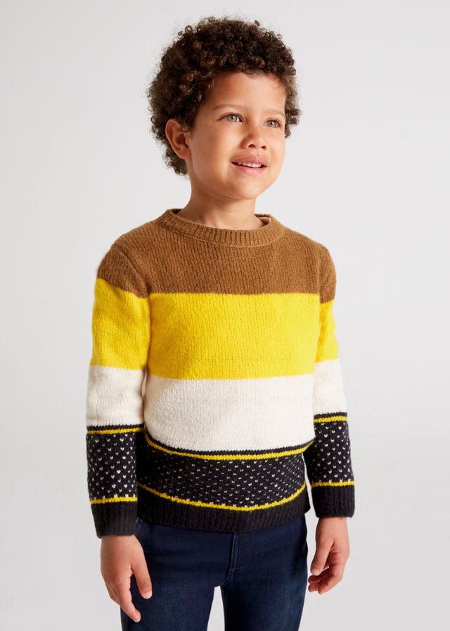 Suéter con rayas bloque para niño Sku 4384 Color 72 Almendra