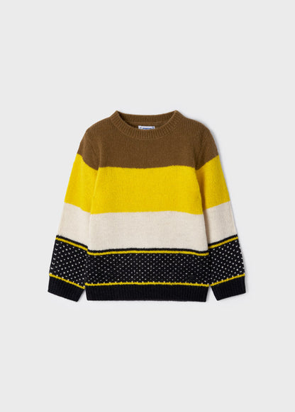 Suéter con rayas bloque para niño Sku 4384 Color 72 Almendra