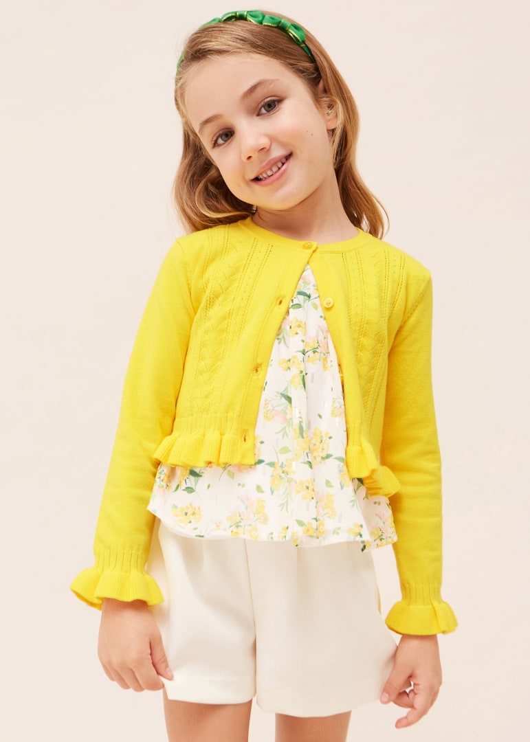 Torera de tricot con calados de algodón sostenible para niña Art. 23-03345-Mimosa