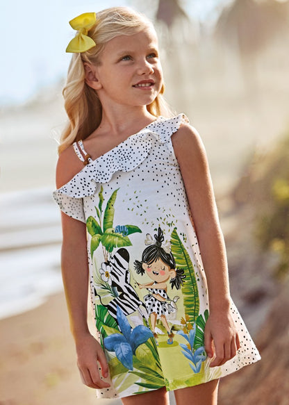 Vestido asimétrico de algodón sostenible para niña Art. 23-03935-010 Blanco