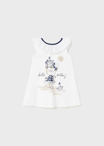 Vestido combinado con holán de algodón para bebé Art. 23-01965 Blanco