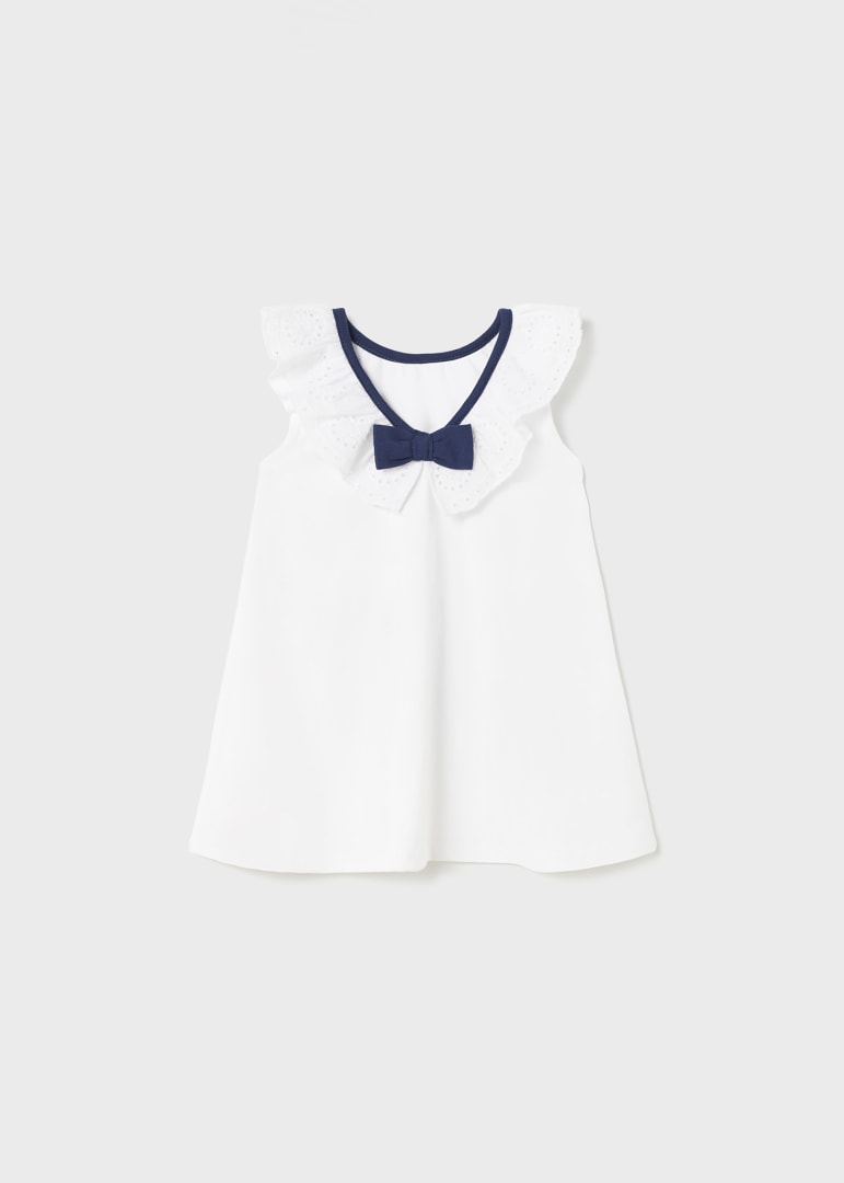 Vestido combinado con holán de algodón para bebé Art. 23-01965 Blanco