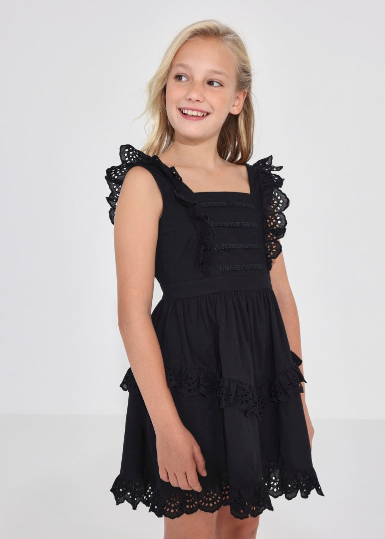 Vestido con motivos perforados de algodón para chica MAYORAL Ref. 23/6918/58 Negro