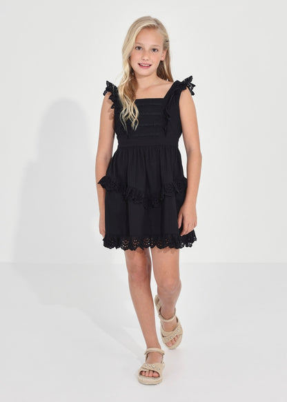 Vestido con motivos perforados de algodón para chica MAYORAL Ref. 23/6918/58 Negro