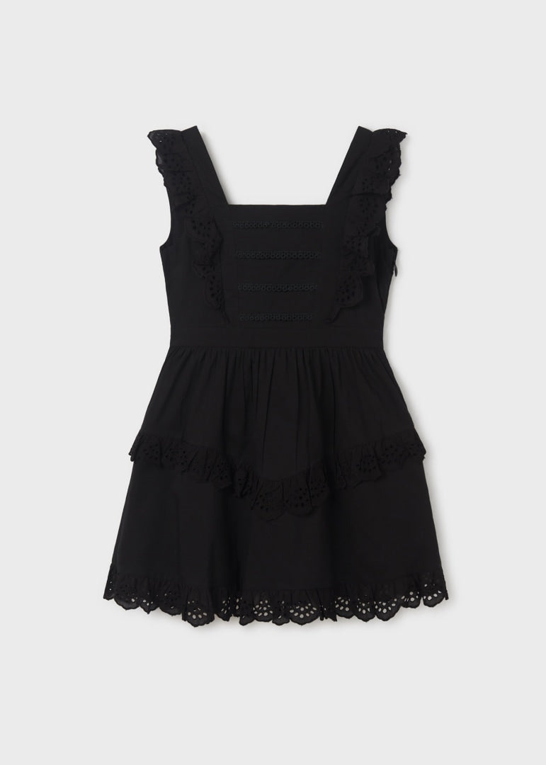 Vestido con motivos perforados de algodón para chica MAYORAL Ref. 23/6918/58 Negro