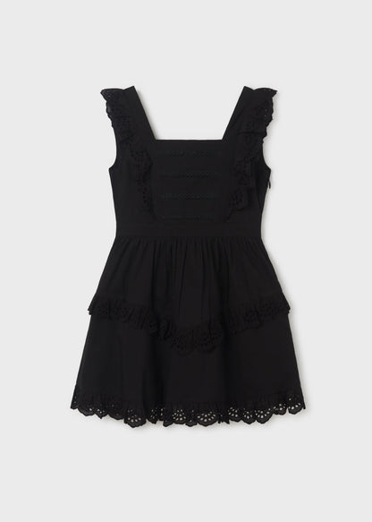 Vestido con motivos perforados de algodón para chica MAYORAL Ref. 23/6918/58 Negro