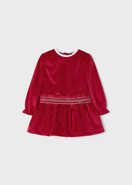 Vestido con nido de abeja para bebé Rojo SKU-2938